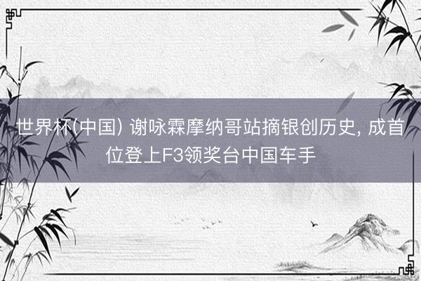 世界杯(中国) 谢咏霖摩纳哥站摘银创历史, 成首位登上F3领奖台中国车手