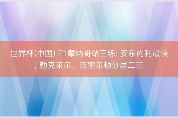 世界杯(中国) F1摩纳哥站三练: 安东内利最快， 勒克莱尔、汉密尔顿分居二三