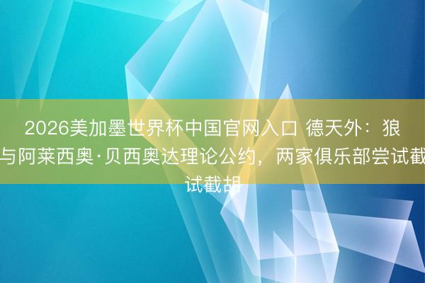 2026美加墨世界杯中国官网入口 德天外：狼堡与阿莱西奥·贝西奥达理论公约，两家俱乐部尝试截胡