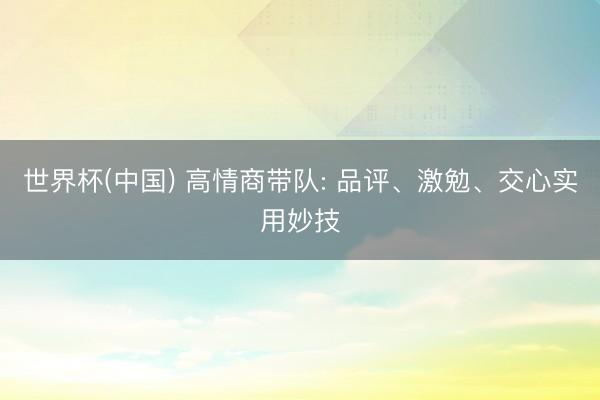 世界杯(中国) 高情商带队: 品评、激勉、交心实用妙技