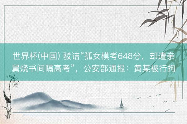 世界杯(中国) 驳诘“孤女模考648分，却遭亲舅烧书间隔高考”，公安部通报：黄某被行拘