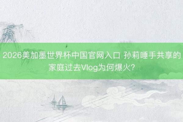 2026美加墨世界杯中国官网入口 孙莉唾手共享的家庭过去Vlog为何爆火？