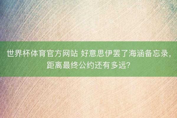 世界杯体育官方网站 好意思伊罢了海涵备忘录,距离最终公约还有多远?