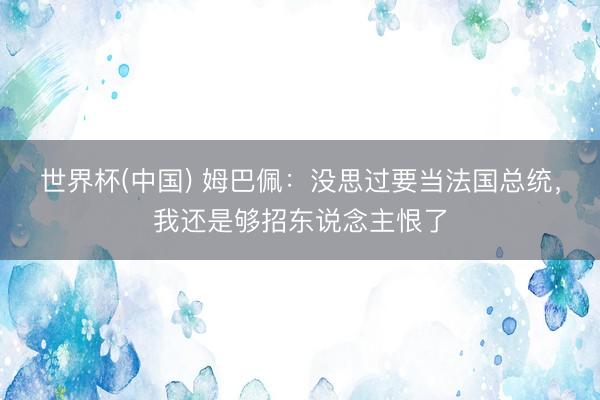 世界杯(中国) 姆巴佩：没思过要当法国总统，我还是够招东说念主恨了