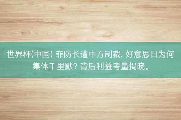 世界杯(中国) 菲防长遭中方制裁， 好意思日为何集体千里默? 背后利益考量揭晓。